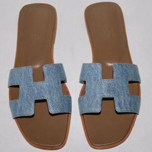 Hermes Denim Oran Sandals Slides